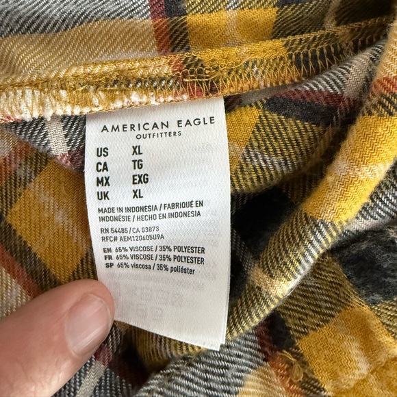American Eagle Yellow and Black Plaid Button Down Shirt - Picture 3 of 5
